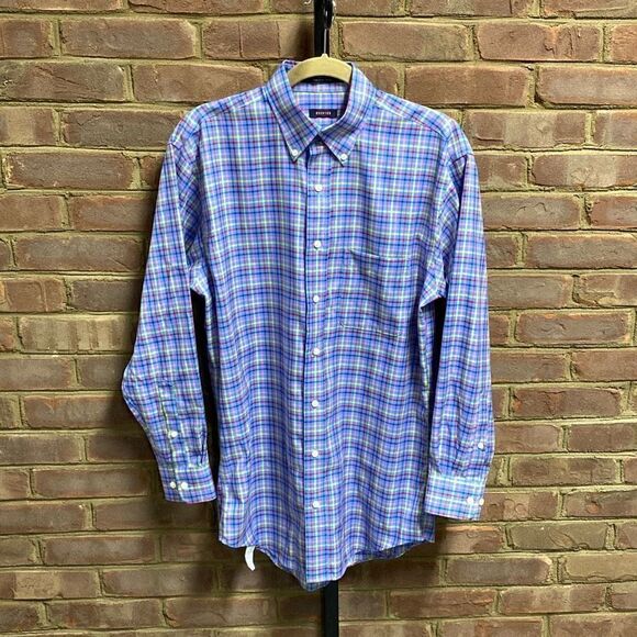 Overton Wrinkle Free Purple Plaid Button Down Shirt Size Small NEW - Picture 2 of 7